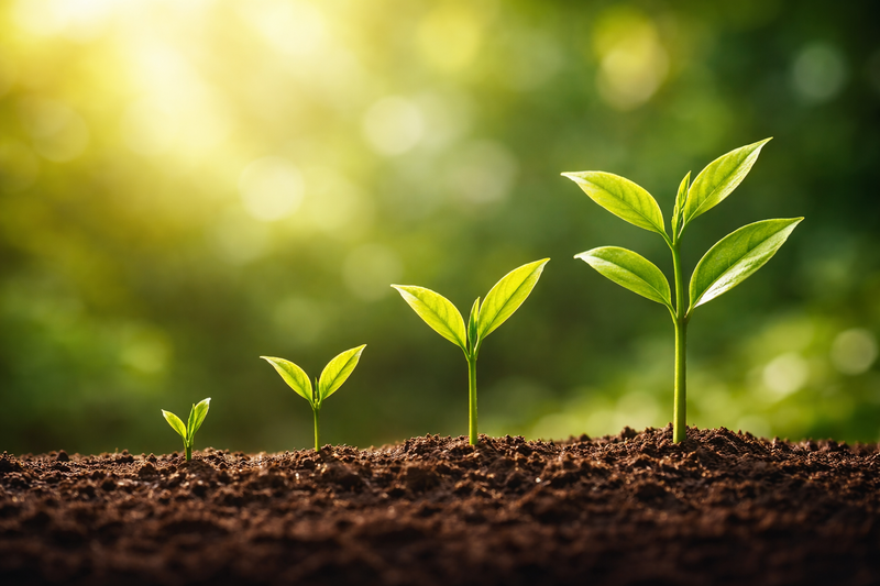 Young plants growing in soil representing learning and skill development via training, workshops and public speaking